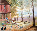 Pigeonnier et Poules à Lavernelle - dordogne - huile sur toile