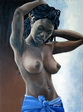 Portrait d`une jeune noire aux seins nus - huile sur toile